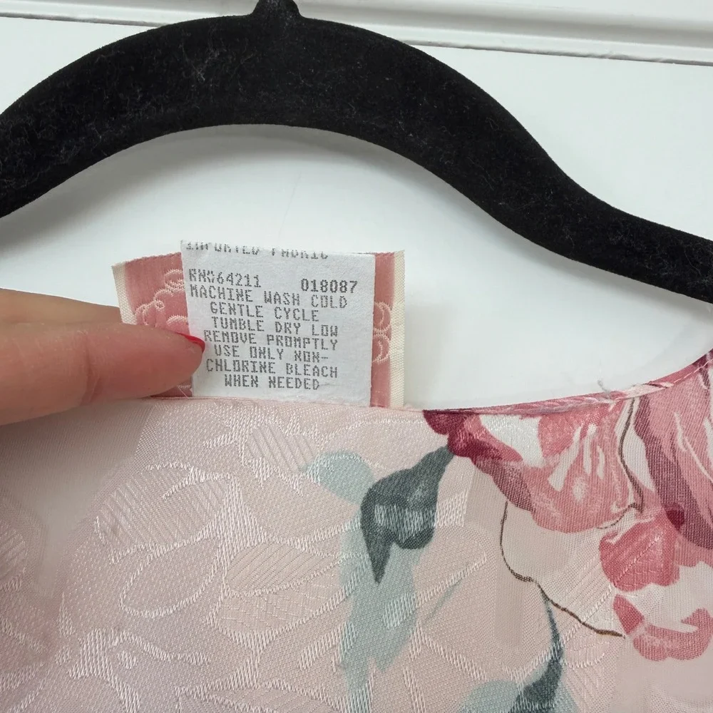 Angelique Vintage Floral‎ Robe & Slip Set Pink Jacquard Lace Trim Large made USA